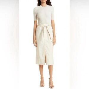 Ted Baker Dress size 2 Knit and Faux Leather Sheath in Cream